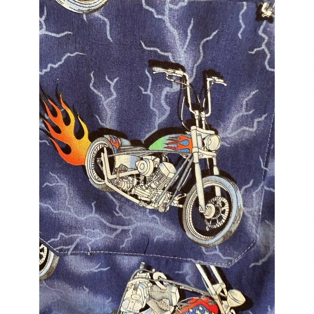 Biker‎ Motorcycle in fire print all over Pattern HiP Hop  Bbq  Motto fire Mens - Picture 4 of 9